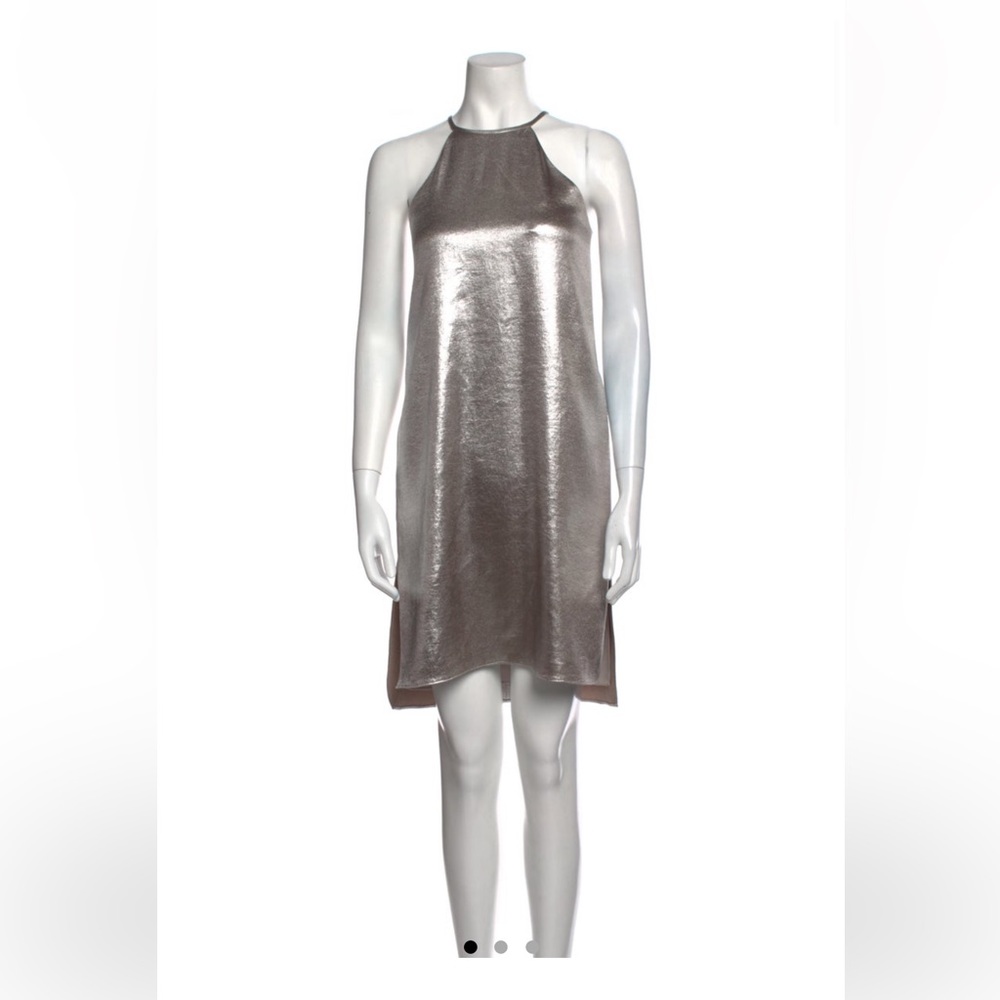Halston heritage silver halter neck knee length dress